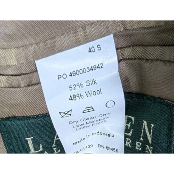 Ralph Lauren Suit Jacket Men Sz 40 S Silk Wool Blend Tan Plaid Blazer Sport 105 - Picture 4 of 8